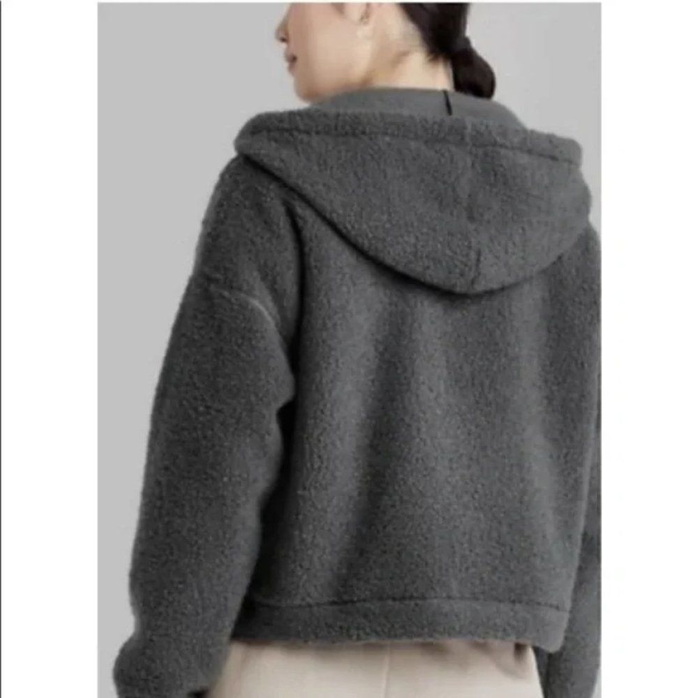 NWT Wild Fable Gray Purple Zipper Sherpa Hooded Quarter Zip Sweatshirt Hoodie - Picture 2 of 9